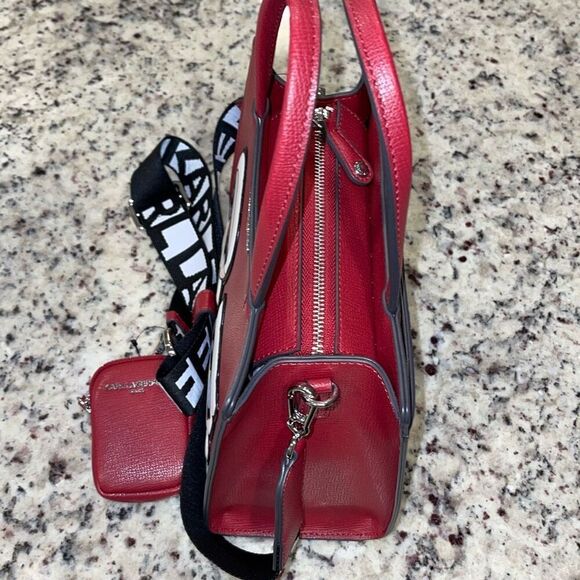 Karl Lagerfeld Paris Womens Maybelle Satchel Crossbody With Pouch Red Medium NWT - Picture 4 of 11